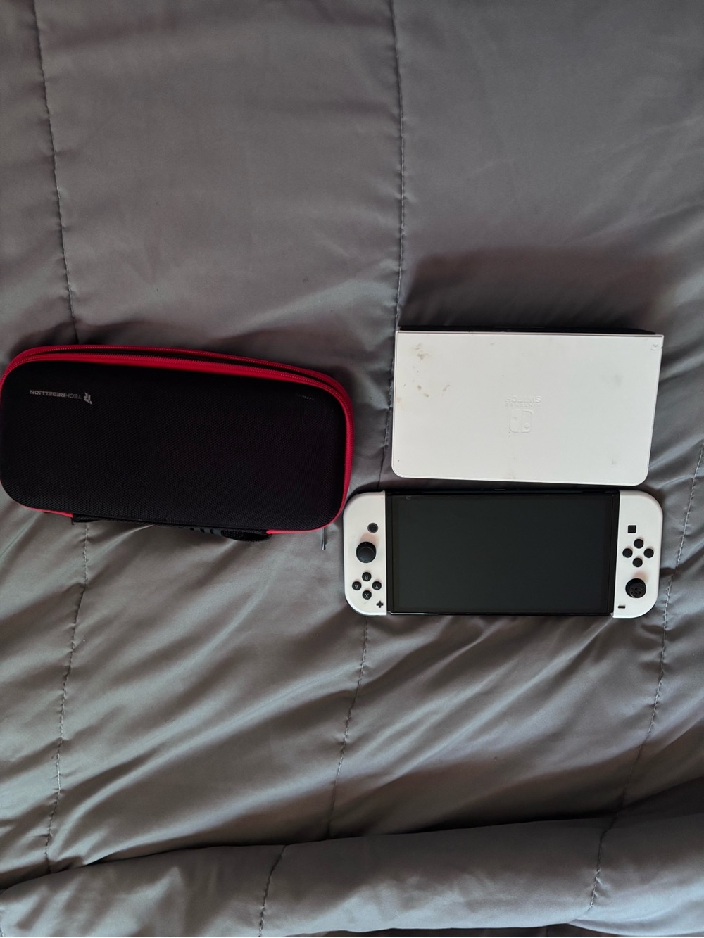 Nintendo White OLED Handheld with Black & Red Carry Case
